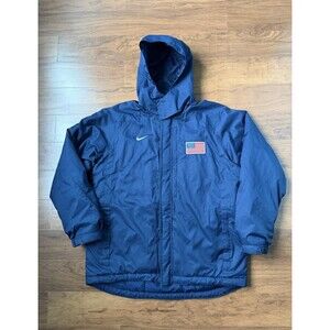 VTG Nike Team USA Jacket Mens L Navy Hooded Fleece Lined Y2K Olympic Flag Patch